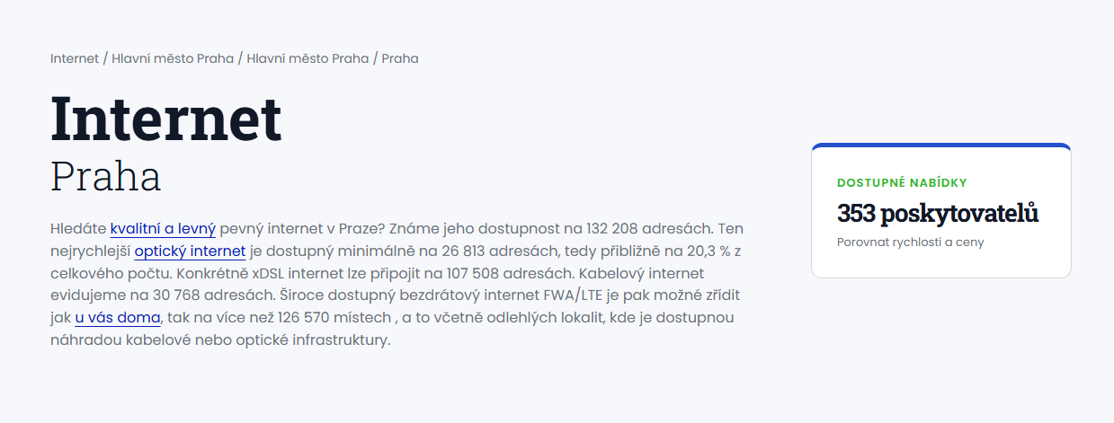 Nabídka internetu v Praze - aktuálně 353 poskytovatelů